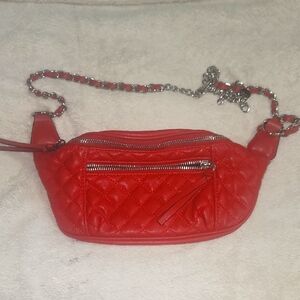 Express Red Quilted Chained Fanny Bag